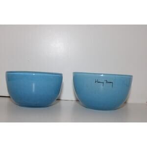 2 small Henry Dean Blue Studio Art Glass Bowls Vintage Mid-century Signed